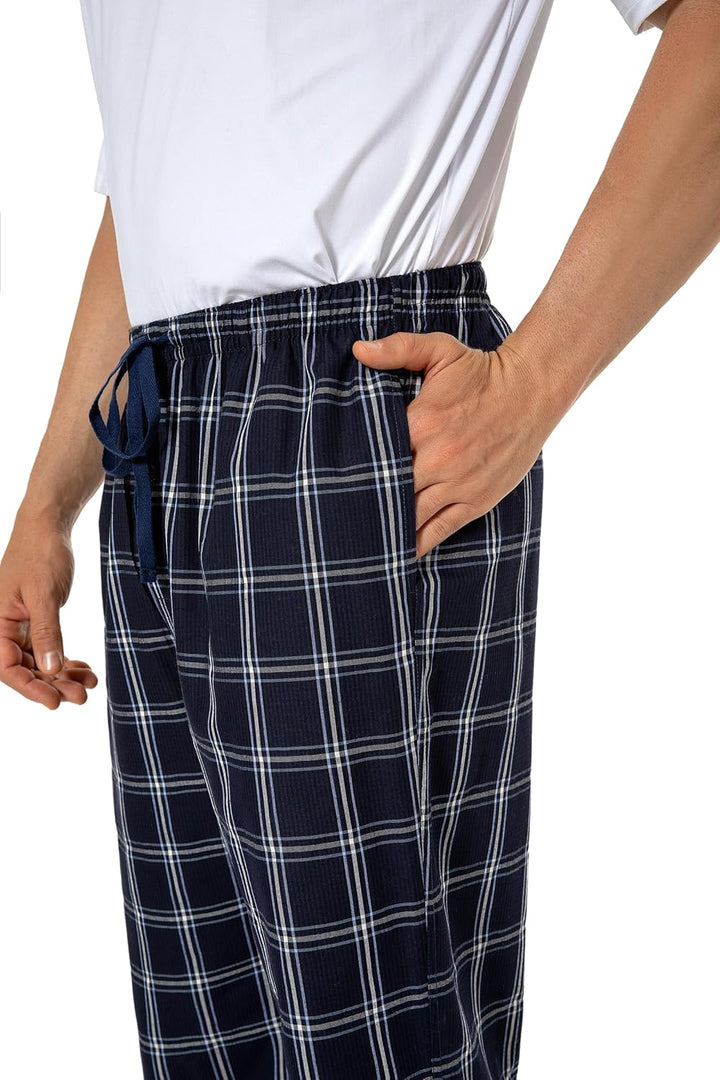 Jveyvth Herren 100% Baumwolle Pyjamahose, Gewebte kariert Schlafhose Loungewear Pyjama Hose mit Tasc