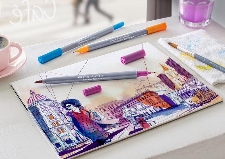 Faber-Castell 164612 - Goldfaber Aqua Dual Marker, mit Pinselspitze und Fineliner Spitze, 12er Etui