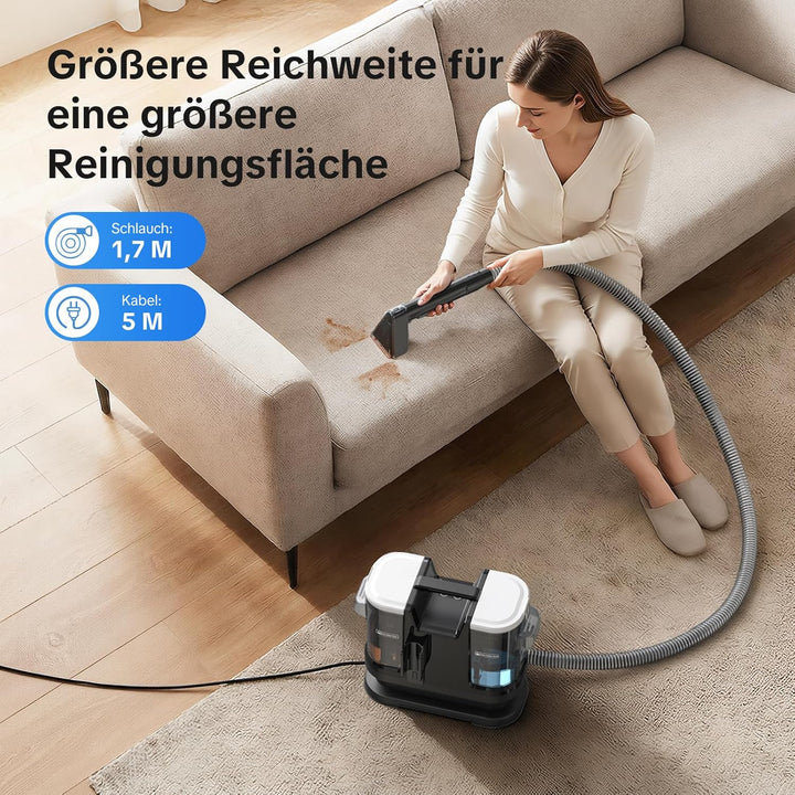 Lubluelu Nasssauger Polsterreiniger Gerät 20 kPa, 1400 W, Teppichreiniger Waschsauger mit 10 Sek. Sc