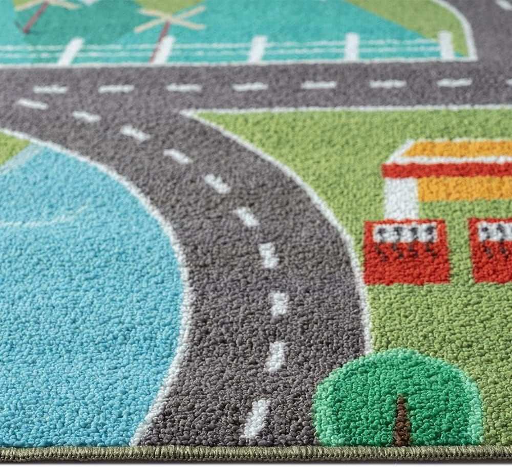 Teppich-Traum Kinder Spielteppich mit Stadtlandschaft auf Wiese in grün Grösse 160 cm Rund 160 cm (R