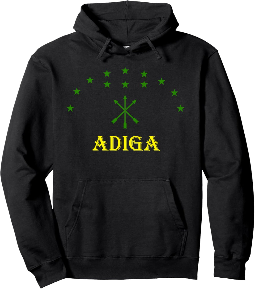 Adiga Flag Design With Green Stars Great Circassian Adiga Pullover Hoodie