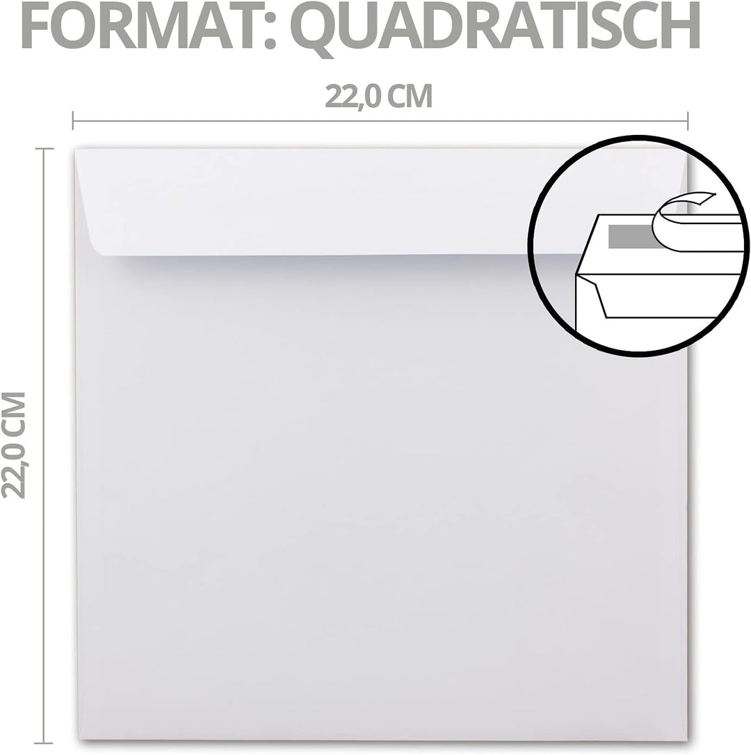 Briefumschläge Quadratisch 220 x 220 mm - Weiss mit grauem Innendruck - 400 Stück - EXTRA QUALITÄT -