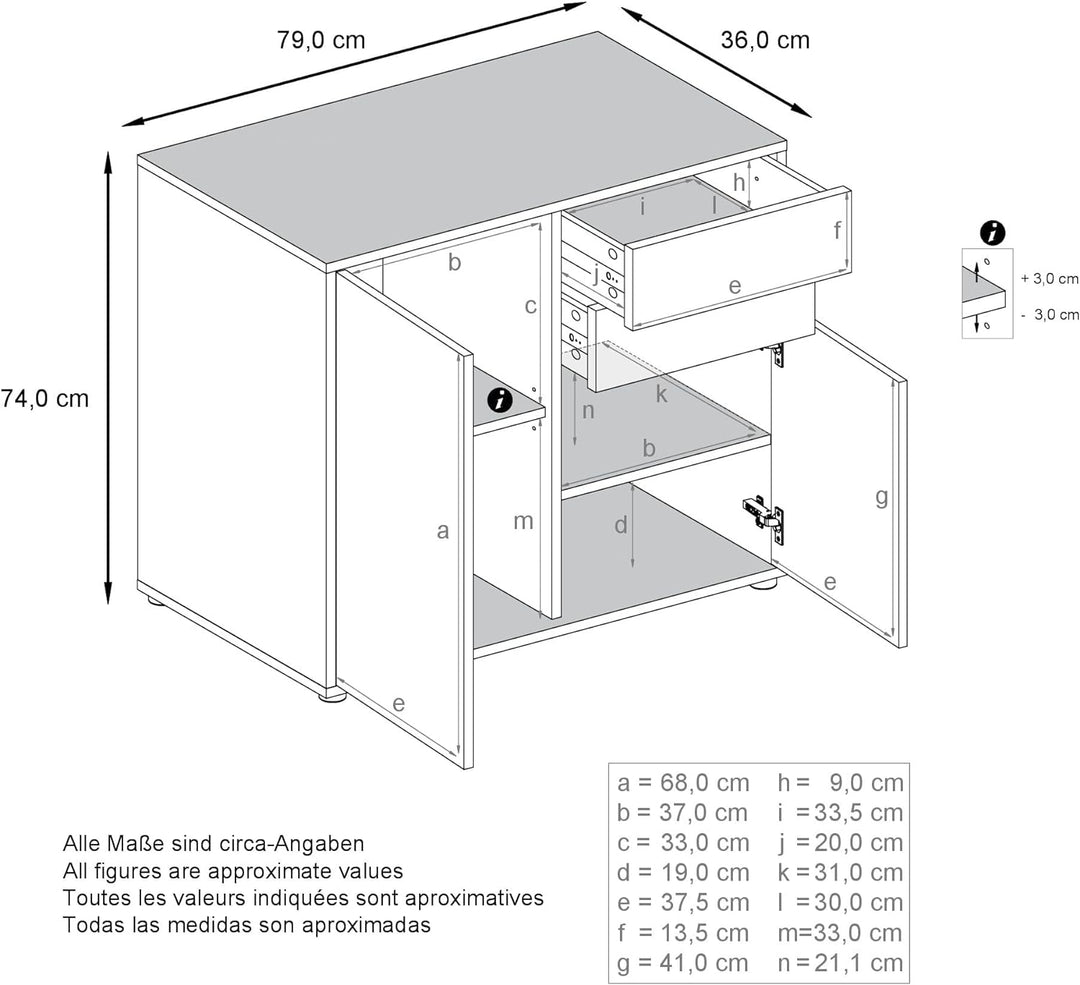 Vladon Sideboard Ben, Made in Germany, Kommode mit 2 Türen und 2 Schubladen, Schwarz matt/Avola-Anth