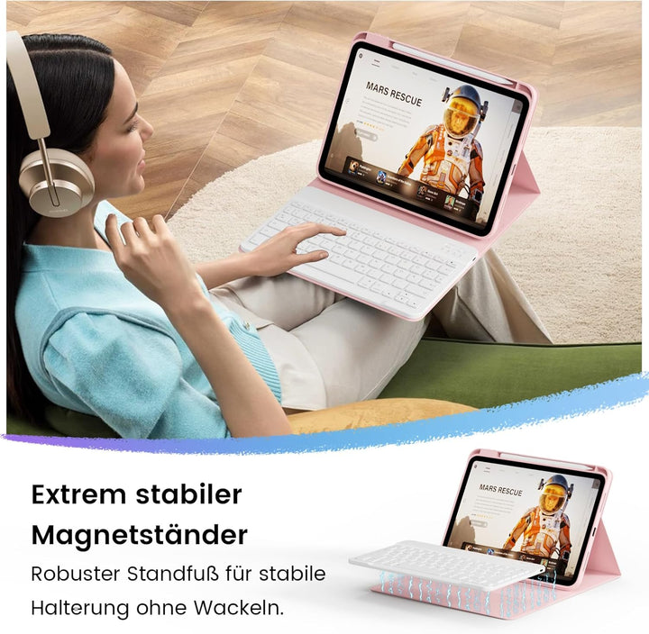 Hülle mit Tastatur für iPad (A16) 11/10 Generation 11/10,9 Zoll 2025/2022, Abnehmbare Kabellose Blue