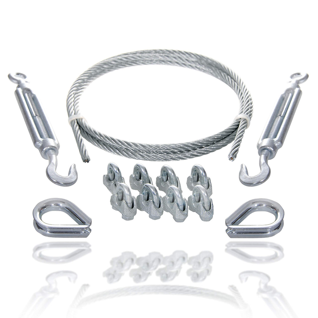 Drahtseil Set mit 8x Seilklemmen, 2x Kauschen & 2x Seilspanner | Drahtseil spannen | Ø2mm | 1m, Ø2mm