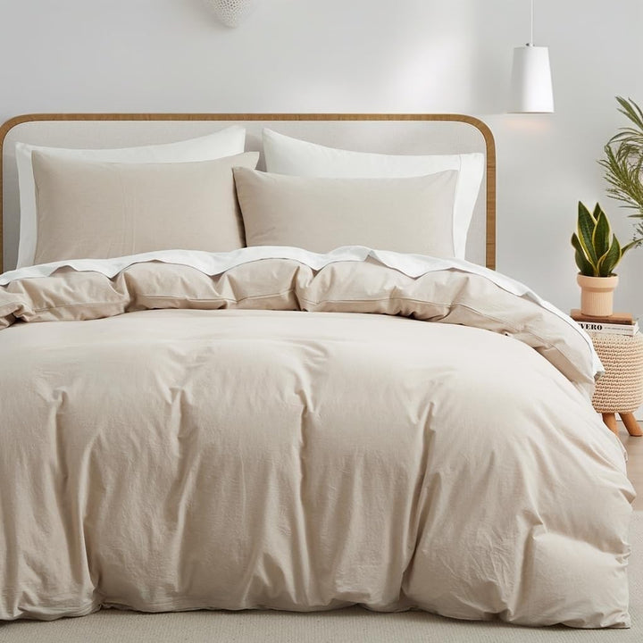 Boqingzhu Baumwolle Bettwäsche 155x220cm Beige Creme Taupe Einfarbig Uni Ästhetik Weich Renforce Bau