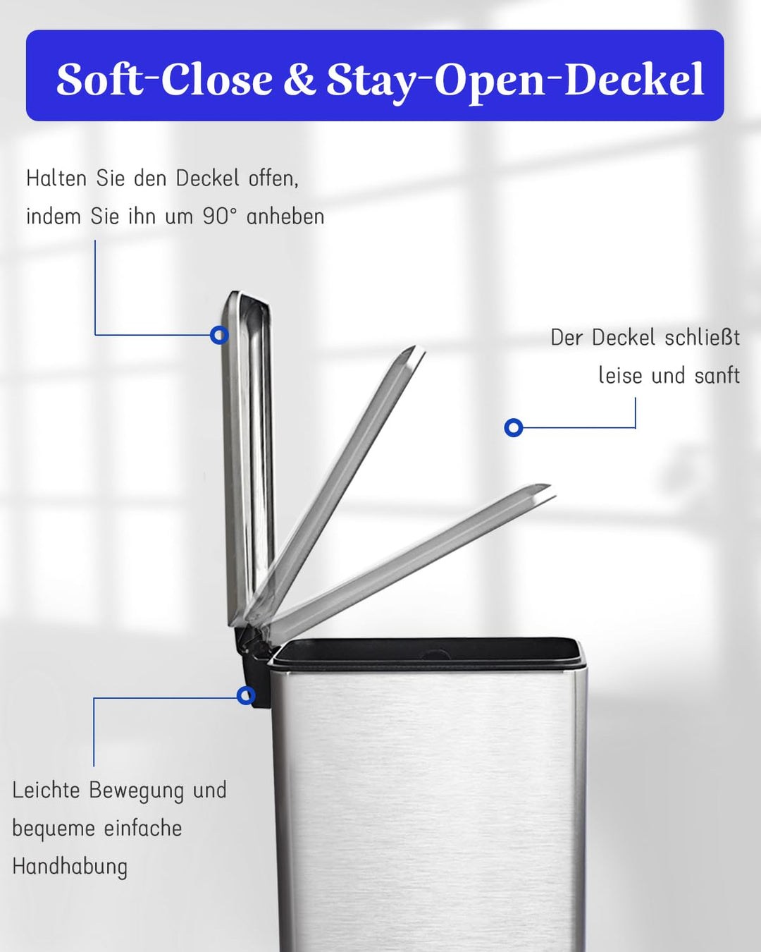 Mülleimer Bad 5L,Rechteckiger Tretmülleimer mit Deckel Mülleimer aus Edelstahl,Schlank Mülleimer mit