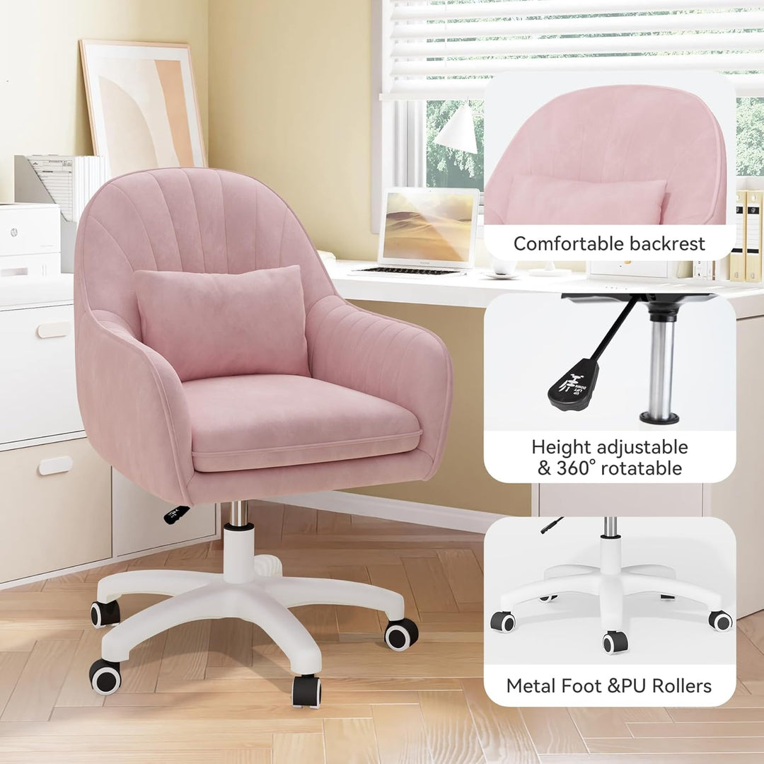 Homeoffice Stuhl, SamtStuhl mit Kopfkissen, 360° drehbar Höhenverstellbar Bürostuhl ergonomisch, Sch