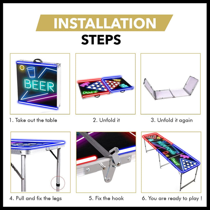 Offizieller Spotlightholes Beer Pong Tisch mit Löchern Set | 1 Glow Beer Pong Tisch + 2 Regale + 22