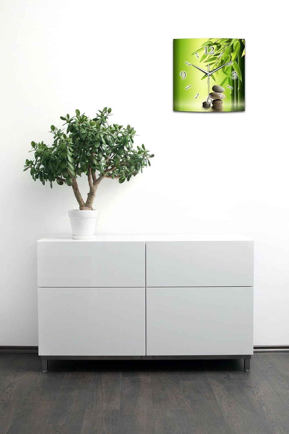 Kreative Feder Wanduhr, Alu-Verbund, 30x30cm Bambus, Bambus