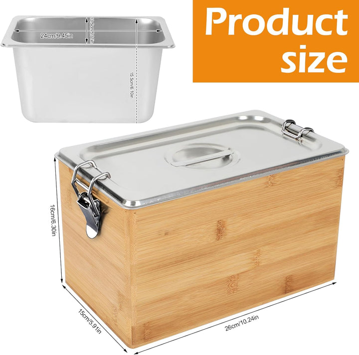 Komposteimer Küche, Edelstahl Biomülleimer Küche mit Deckel & Holzbox, Geruchsdicht, Spülmaschinenfe