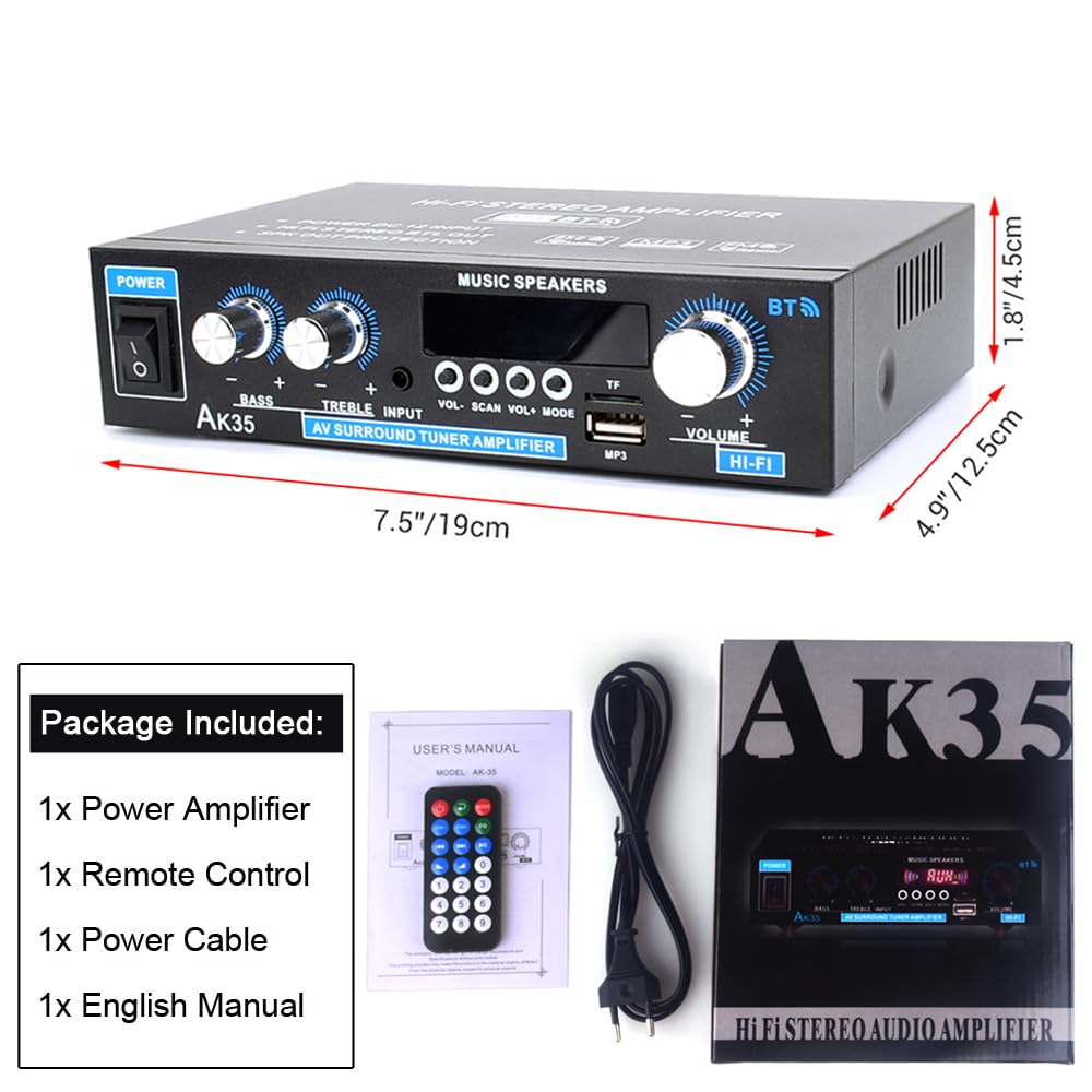 WOOPKER AK35 HiFi-Verstärker, Bluetooth 5.0 Mini Verstärker HiFi Stereo Heimkino Stereo av Receiver