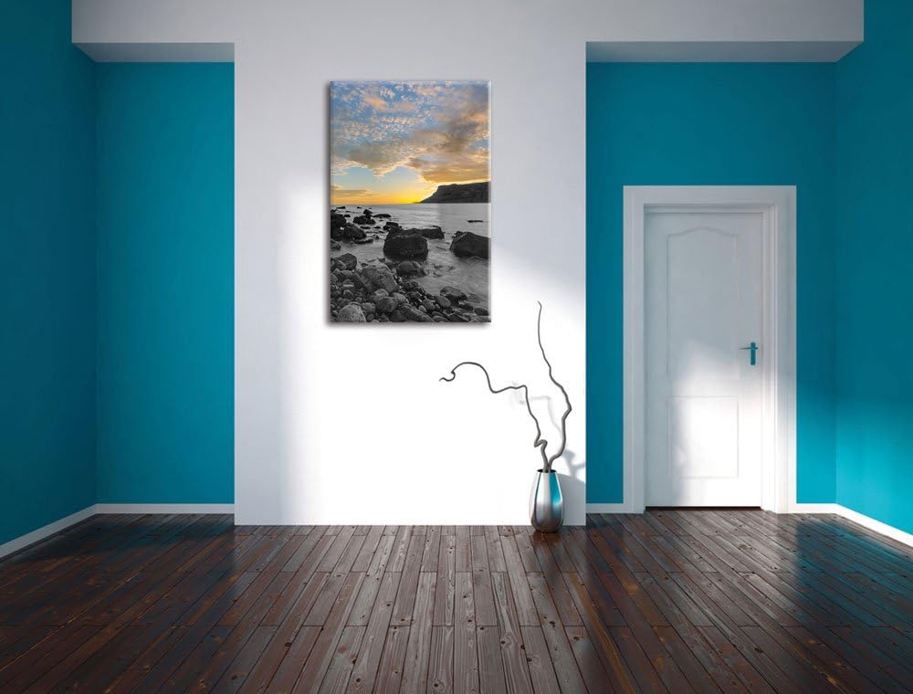 Pixxprint Ruhiger Felsstrand als Leinwandbild/Grösse: 120x80 cm/Wandbild/Kunstdruck/fertig bespannt