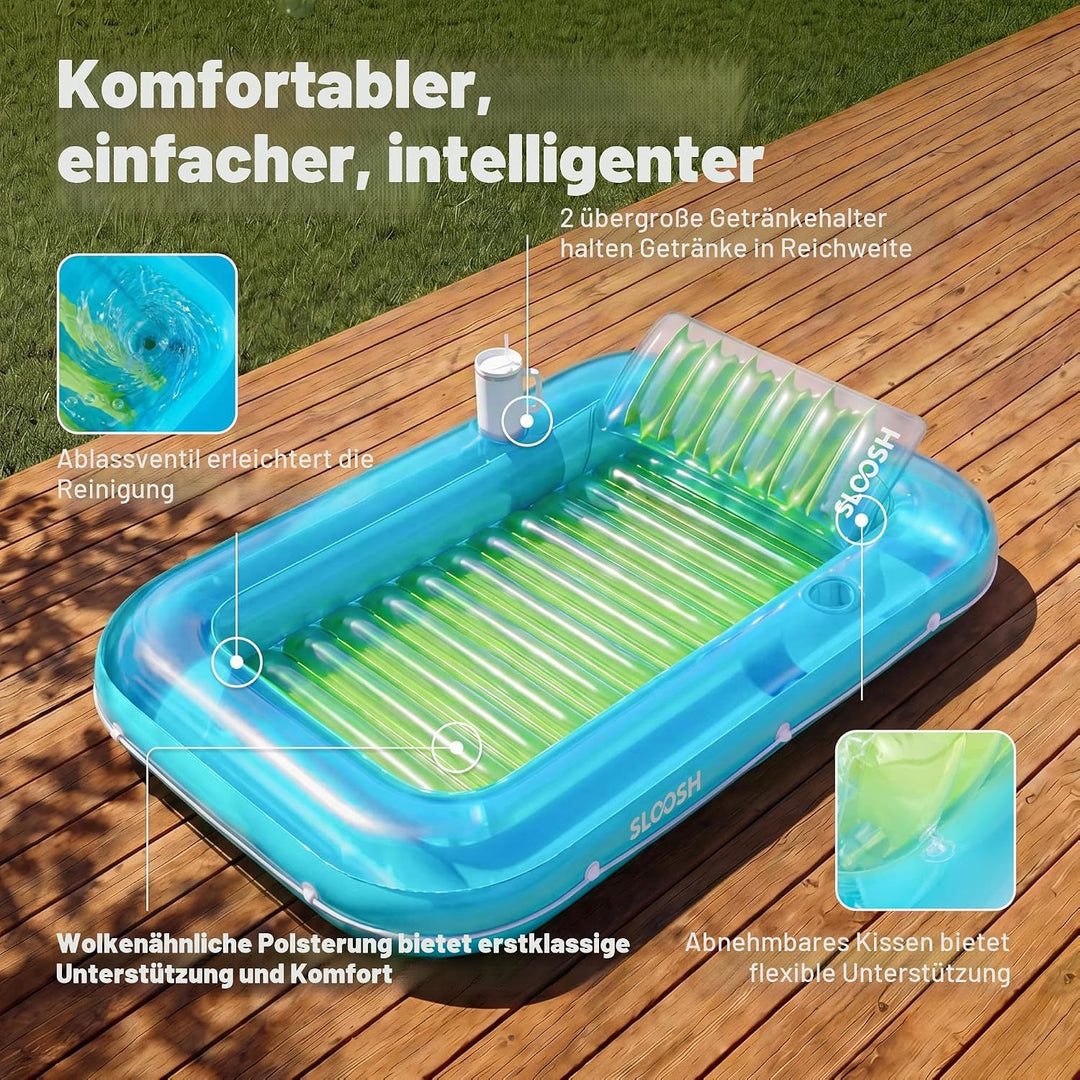 Sloosh Inflatable Sun Pool Lounge Float, Suntan Tub Raft Float, Tanning Pool with Removable Cushion,