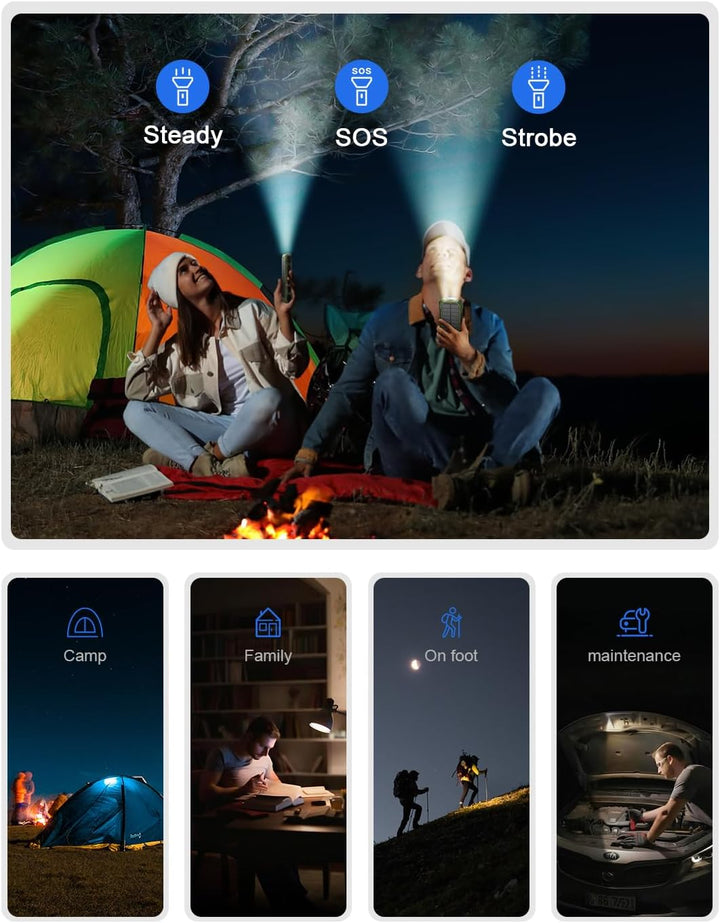 Solar Powerbank, 26800 mAh Tragbares Ladegerät mit 4 Integrierten Kabeln, Solar-Akkuladegerät mit US