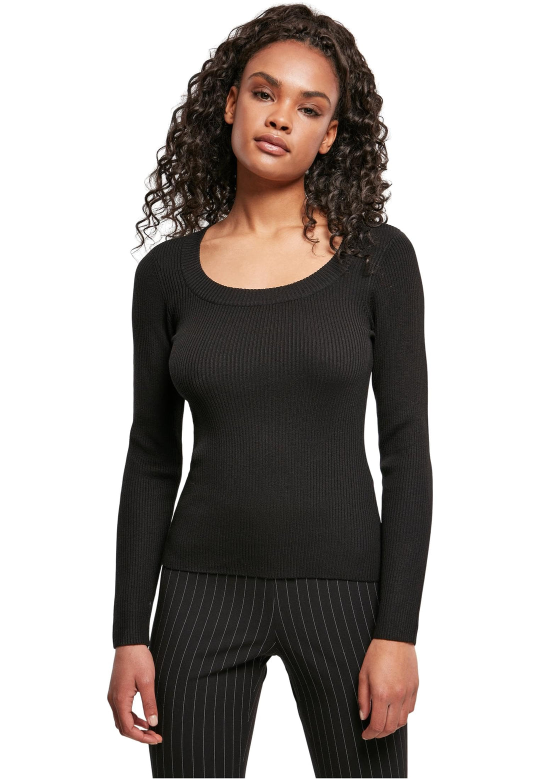 Urban Classics Ladies Wide Neckline Sweater Frauen Sweatshirt schwarz Basics, Streetwear XS Schwarz,