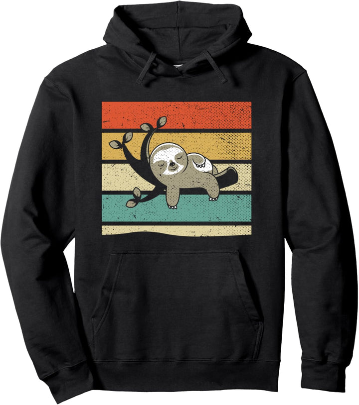 Tropen Zoo Tier Natur Faulenzer Schlafendes Retro Faultier Pullover Hoodie