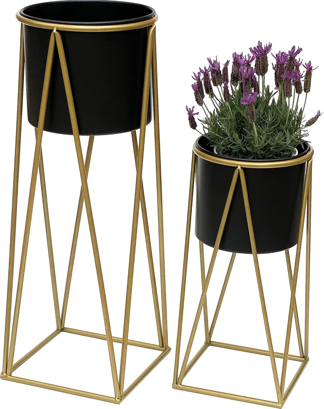 DanDiBo Blumenhocker mit Topf Metall Gold Schwarz 2er Set Blumenständer 96046 Blumensäule Modern Pfl