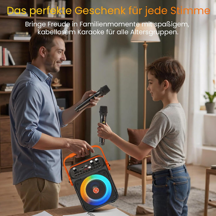 Karaoke Maschine Karaoke Anlage mit 2 Mikrofonen für Erwachsene & Kinder Bluetooth Lautsprecher mit