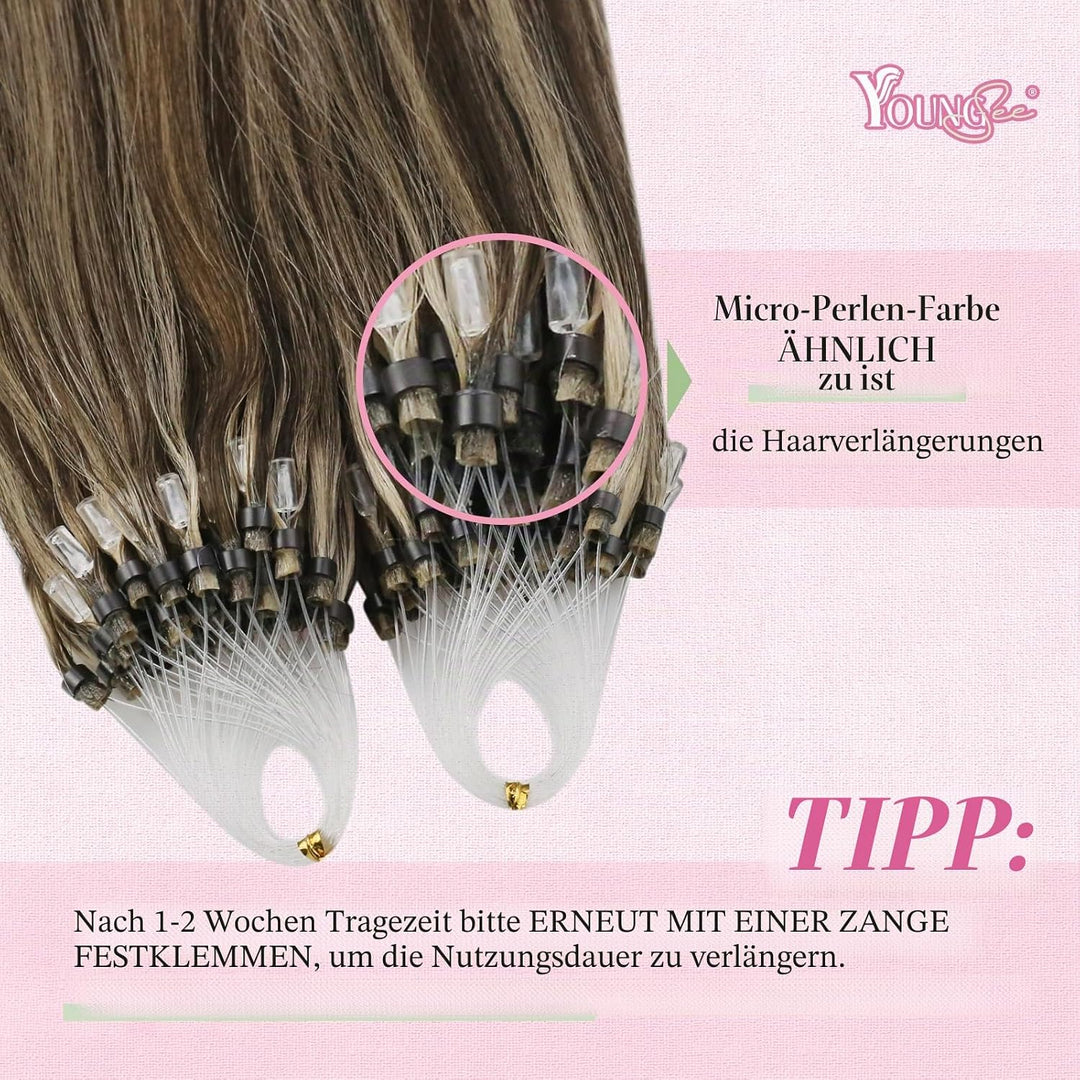 YoungSee Microring Extensions Braun 45cm Microring Extensions Echthaar 1g Microring Echthaar Dunkelb