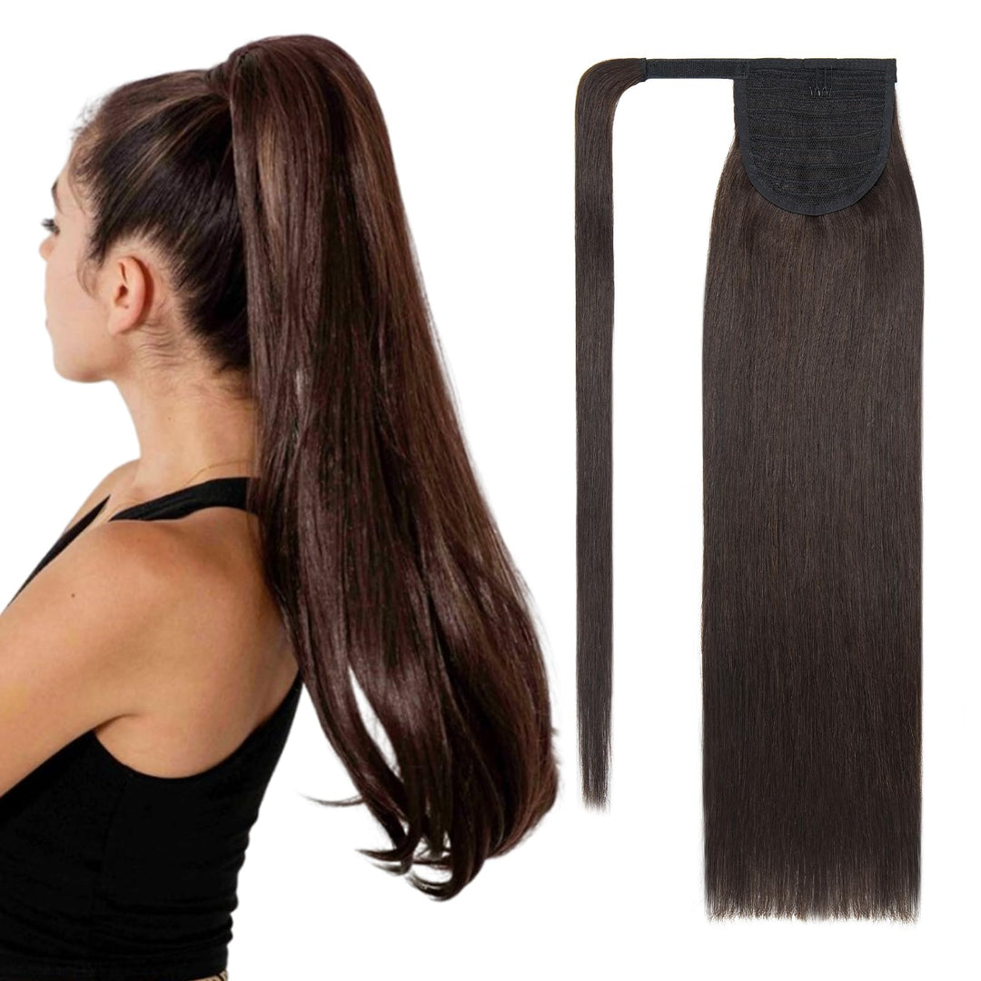 S-noilite Pferdeschwanz Extensions Echthaar Wrap Around 50cm Zopf Echthaar Extensions Dunkelbraun #2