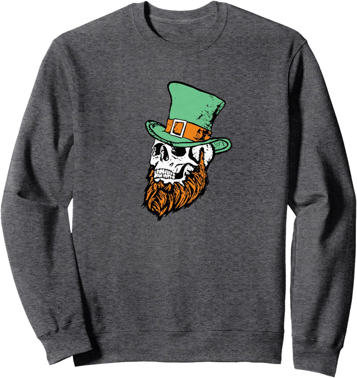 Cute St Patricks Day Leprechaun Skull & Beard Funny Sweatshirt