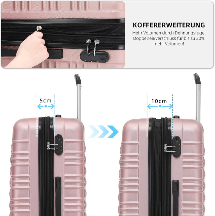 Reisekoffer 2088 Hartschalekoffer Gepäck Koffer Trolley Bordcase Handgepäck M in 14 Farben (Rosagold