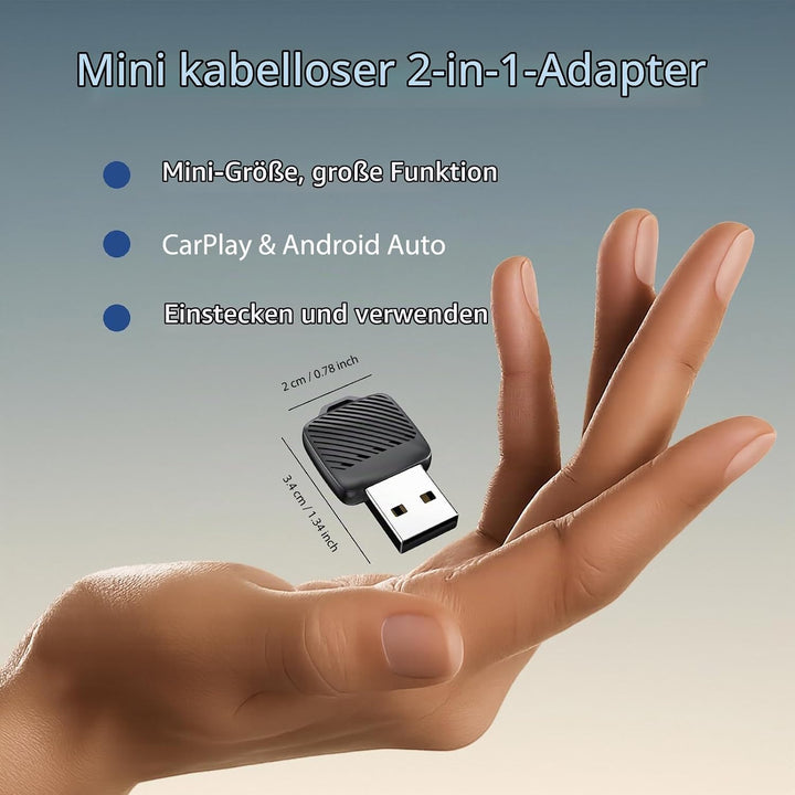Mini USB Wireless CarPlay Adapter, Auto Multimedia Dongle, kabelloser Android Auto 2 in 1 Adapter, K