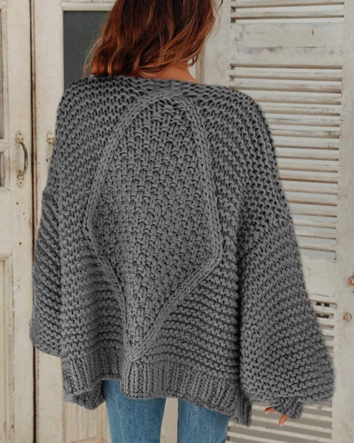 Cicy Bell Damen Strickjacken Cardigan Lose Laternenärmel Elegante Übergrosse Pullover, S Grau
