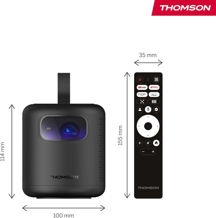 Thomson Vega PG35B Tragbarer Full HD Beamer, Smart LED Projektor mit Google TV, integriertem Akku, 3
