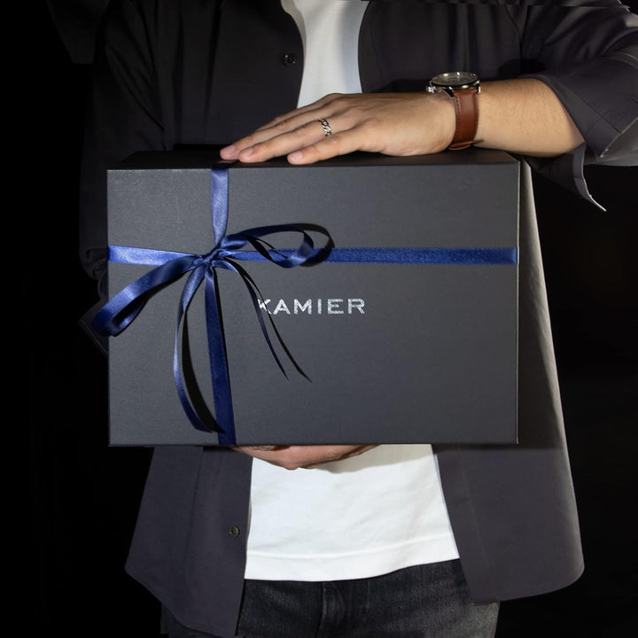 KAMIER Uhrenbox Herren mit 12 Fächern, Echtholz Uhrenkoffer 2 Ebenen, Uhrenkasten mit herausnehmbare