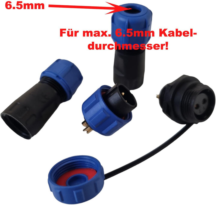 230V 12V IP68 13mm 2,3-polig, 2-Pin, 3Pin Rundstecker, Buchse, Verbinder Stecker mit Deckel, Steckve