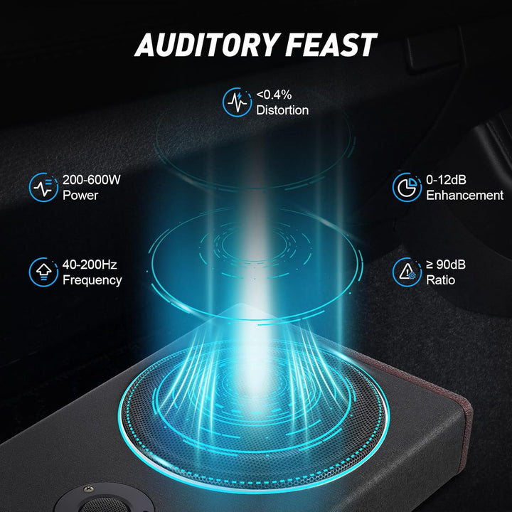 Madelynn Untersitz Auto Subwoofer 200W Bass Box Aktiv Subwoofer 40Hz–200Hz Audiozugang Untersitz Lei