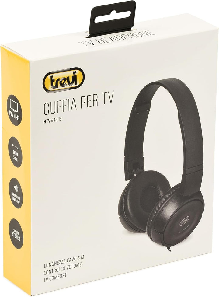 Trevi HTV 649 B Stereo-TV-Kopfhörer mit bequemem und leichtem Kabel, integrierte Lautstärkeregler, h
