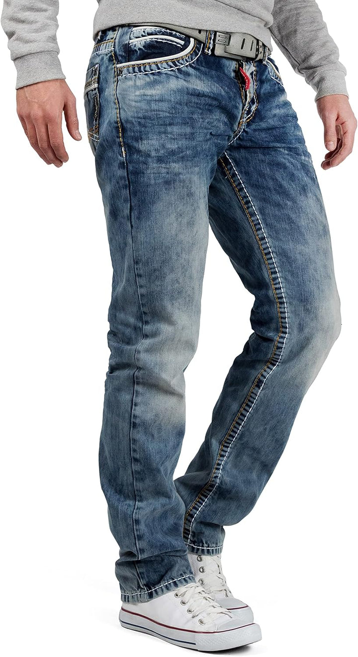 Cipo &amp; Baxx Herren Jeans – Stilvolle Regular-Fit Denim mit Kontrastnähten | 5-Pocket-Design &amp; Stone-