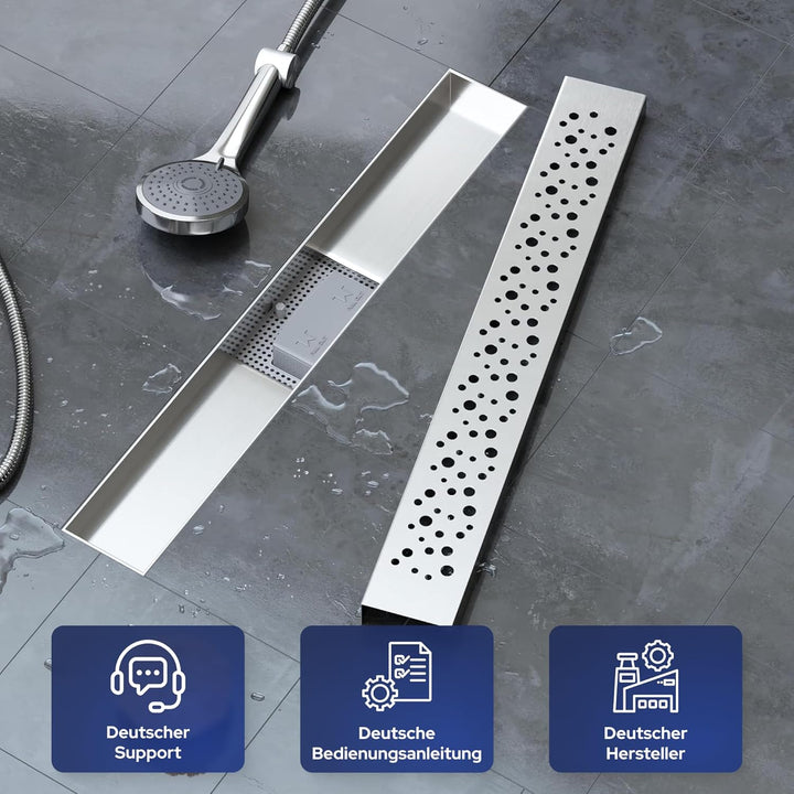 VILSTEIN Duschrinne 50cm, Edelstahl Bodenablauf Komplettset, extra flach, Siphon mit Geruchsstop, Ha