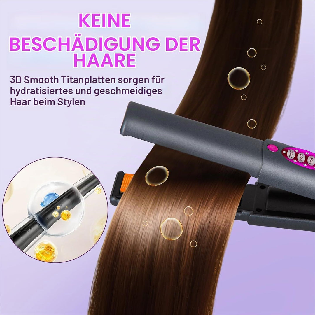 OBEST Kabelloser Haarglätter,2-in-1 Kabelloses Glätteisen und Lockenstab,Tragbarer Reise-Mini-Haargl