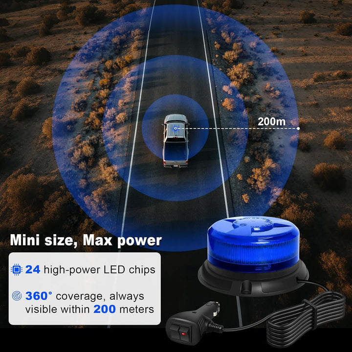 Dinfu Blaulicht Auto, Blau LED Rundumleuchte Auto Blitzleuchten Magnetfuss LED Rundumleuchte Blinkle