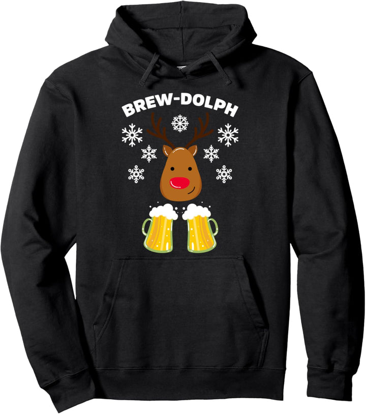 Brew Dolph Funny Christmas Beer Reindeer Pullover Hoodie