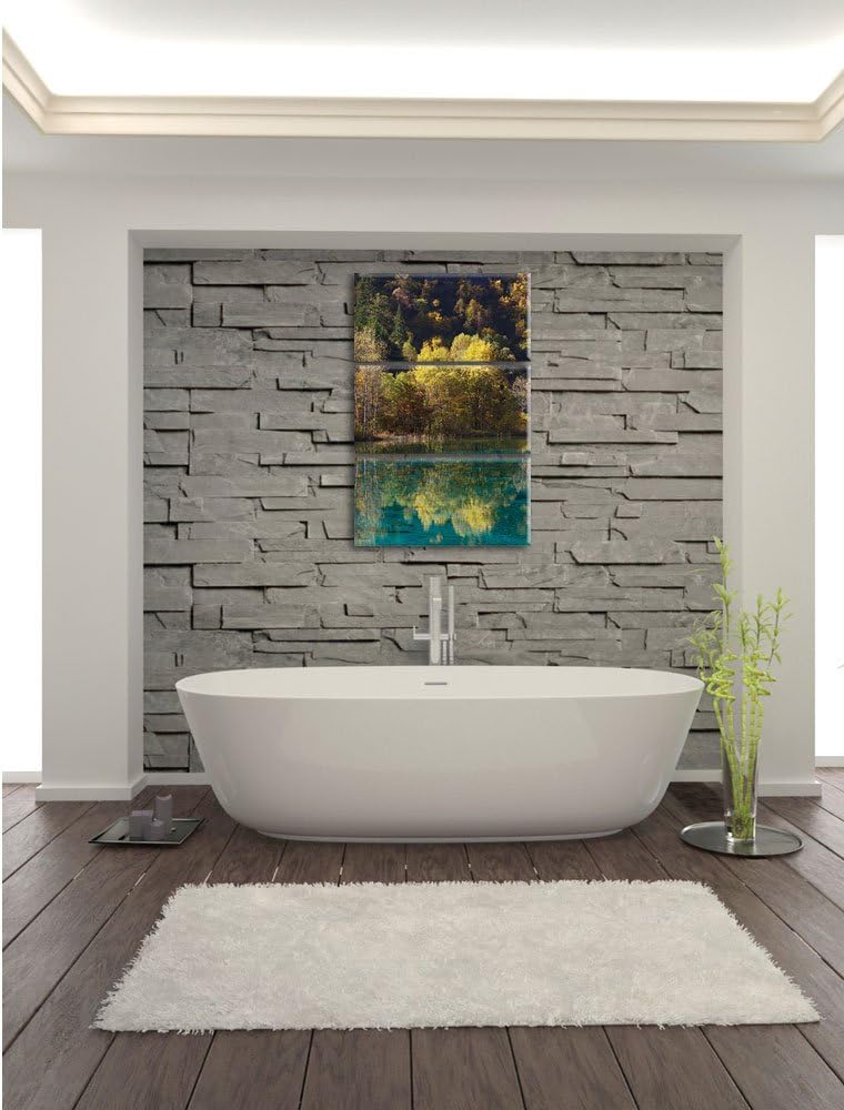 Pixxprint herbstlicher Wald am See als Leinwandbild/Grösse: 3 Teilig (120x80) cm/Wandbild/Kunstdruck