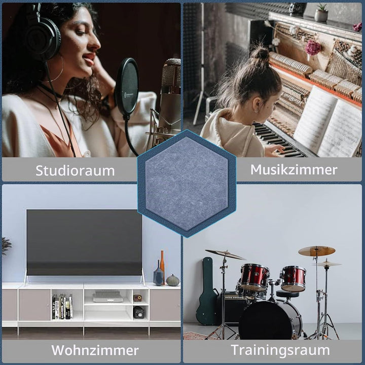 Hexagon Akustikplatten selbstklebend 12 Stück I Schallabsorber Schallschutz mit hoher Dichte für Wan