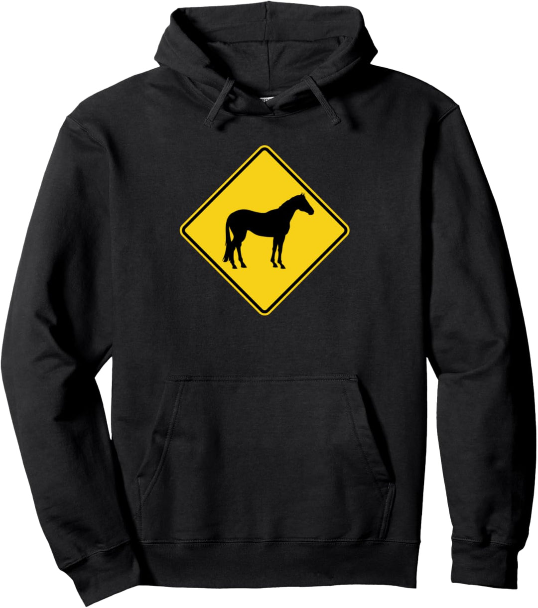 Pferd Pferde Warnschild Lustig Pullover Hoodie