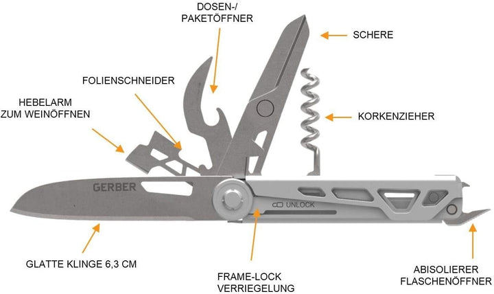 Gerber Taschenmesser mit 8 Funktionen, Multitool mit glatter Klinge, ArmBar Cork, Dunkelgrau, Edelst