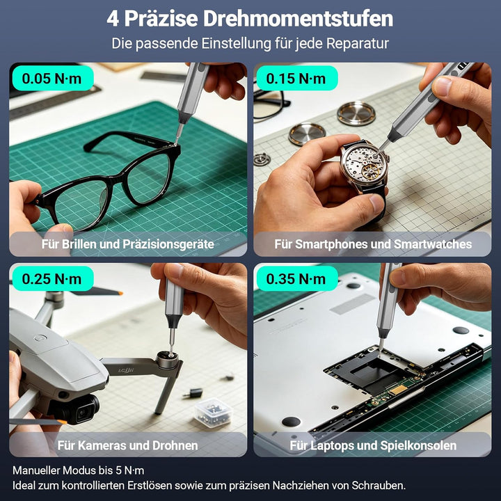 Elektrischer Präzisionsschraubendreher, Schraubendreher Set mit 48 S2 Bits | 48 S2-Bits · 4 Drehmome