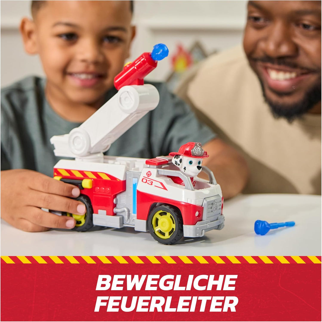 PAW PATROL – Fire Rescue Marshalls Feuerwehr-Fahrzeug mit Löschspritze und Marshall Hundefigur, Spie