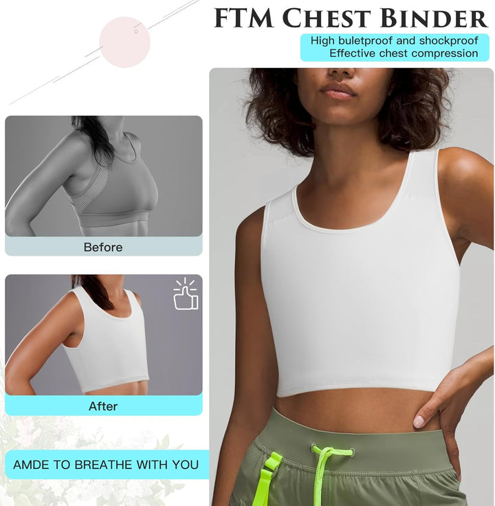 XUJI Halb Brust Binder Transgender Kompression FTM Pullover Design Binder XL Weiss, XL Weiss