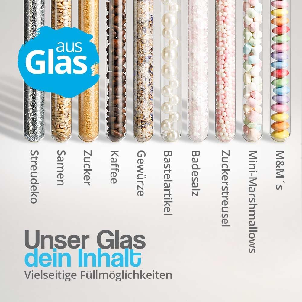 Tuuters 100x Glas Reagenzgläser mit Korken und Bördelrand (160 x Ø 16mm), 160 x Ø 16mm