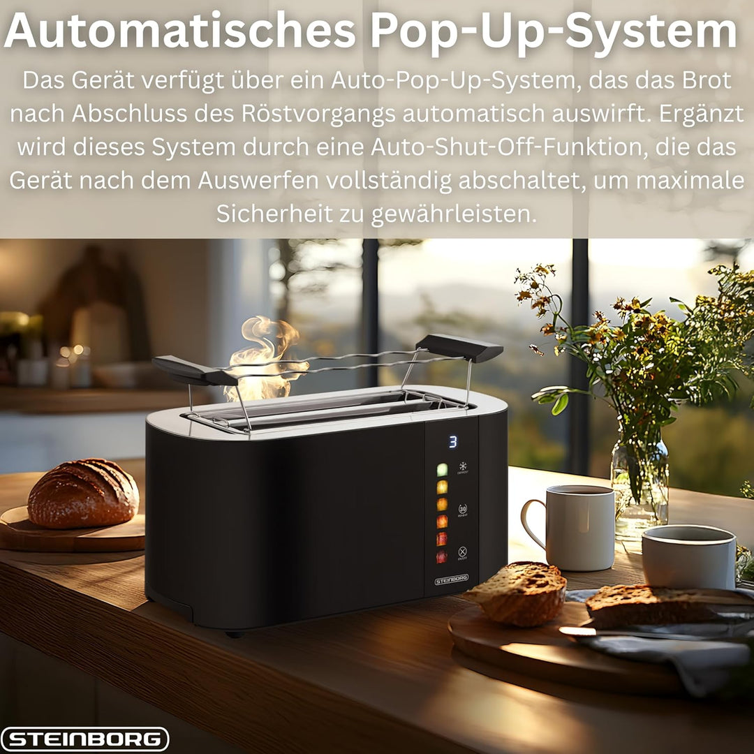 Steinborg® Automatik Toaster 4 Scheiben mit Brötchenaufsatz Langschlitztoaster Automatische Liftfunk