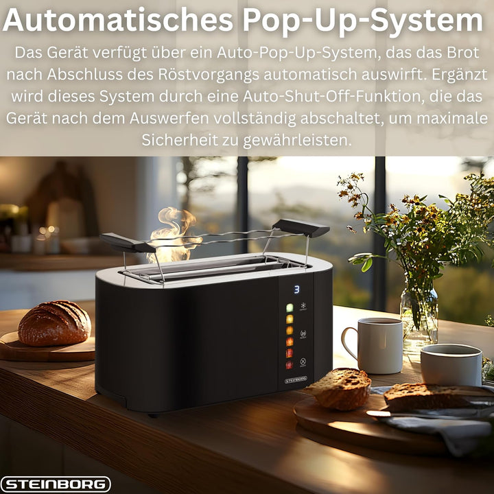 Steinborg® Automatik Toaster 4 Scheiben mit Brötchenaufsatz Langschlitztoaster Automatische Liftfunk