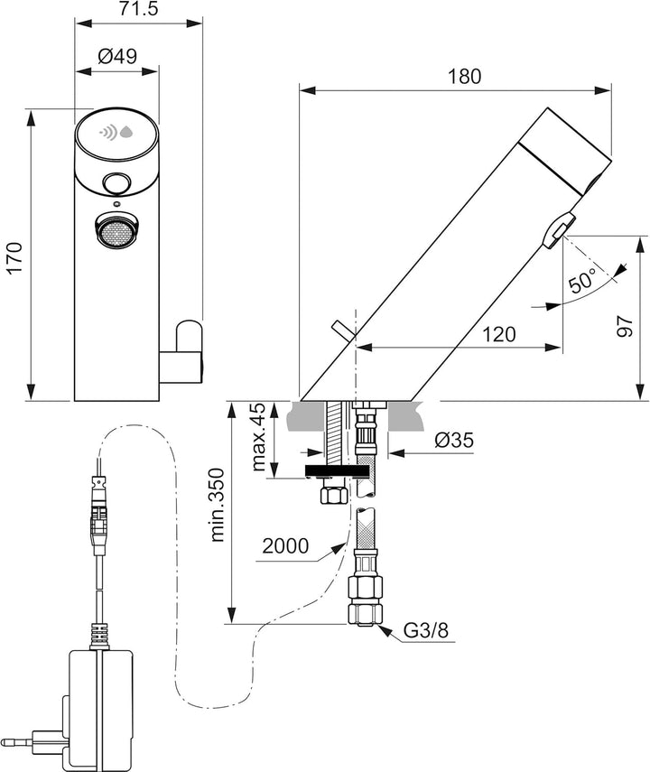 Ideal Standard A7558B3 Sensorflow Sensor-Waschtischarmatur Modern Netzbetrieb Schwarz, Modern Netzbe